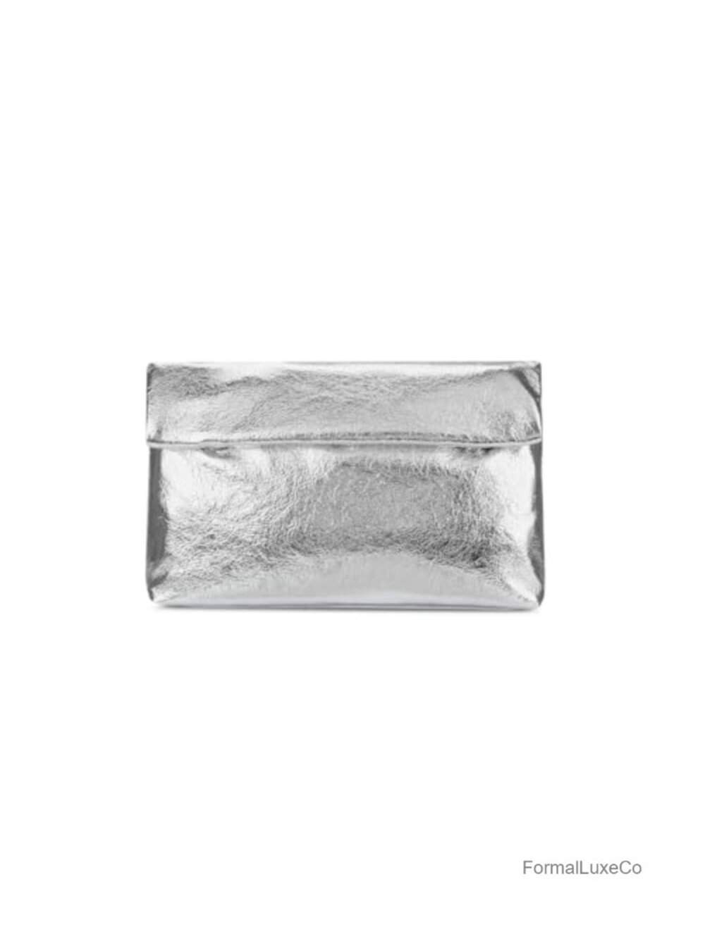 Crinkled Faux Leather Foldover Envelope Clutch Evening Bag